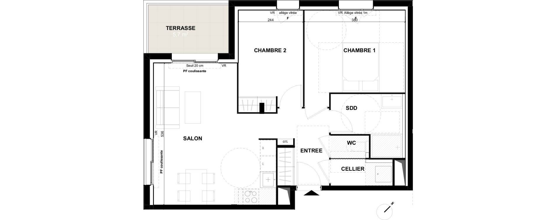 Appartement T3 de 57,80 m2 &agrave; Toulouse Guillaumet