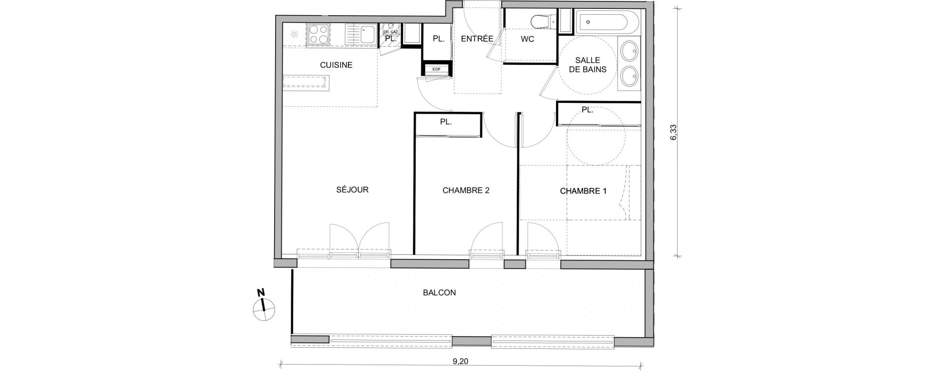Appartement T3 de 54,12 m2 &agrave; Toulouse Trois cocus
