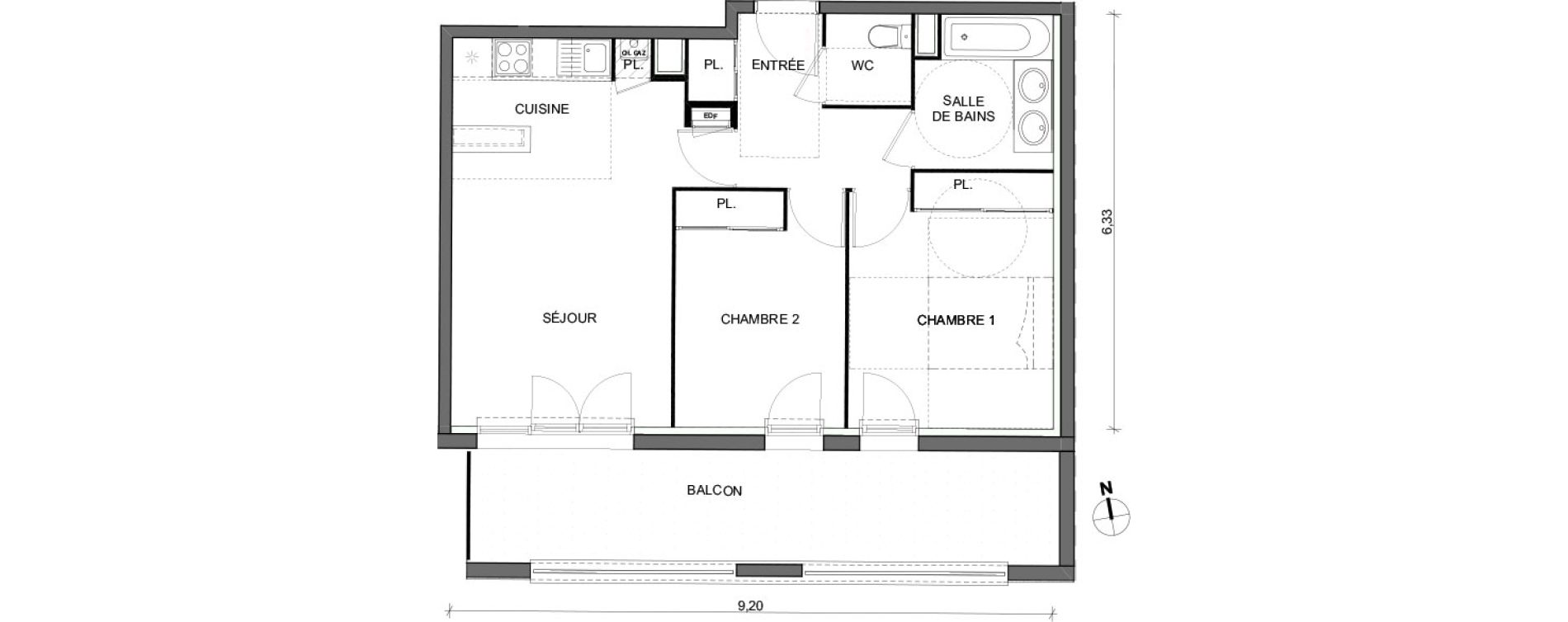 Appartement T3 de 54,12 m2 &agrave; Toulouse Trois cocus