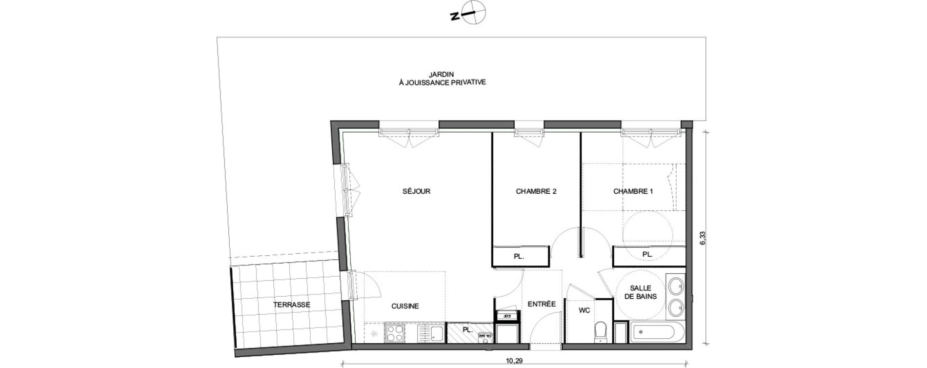 Appartement T3 de 61,49 m2 &agrave; Toulouse Trois cocus