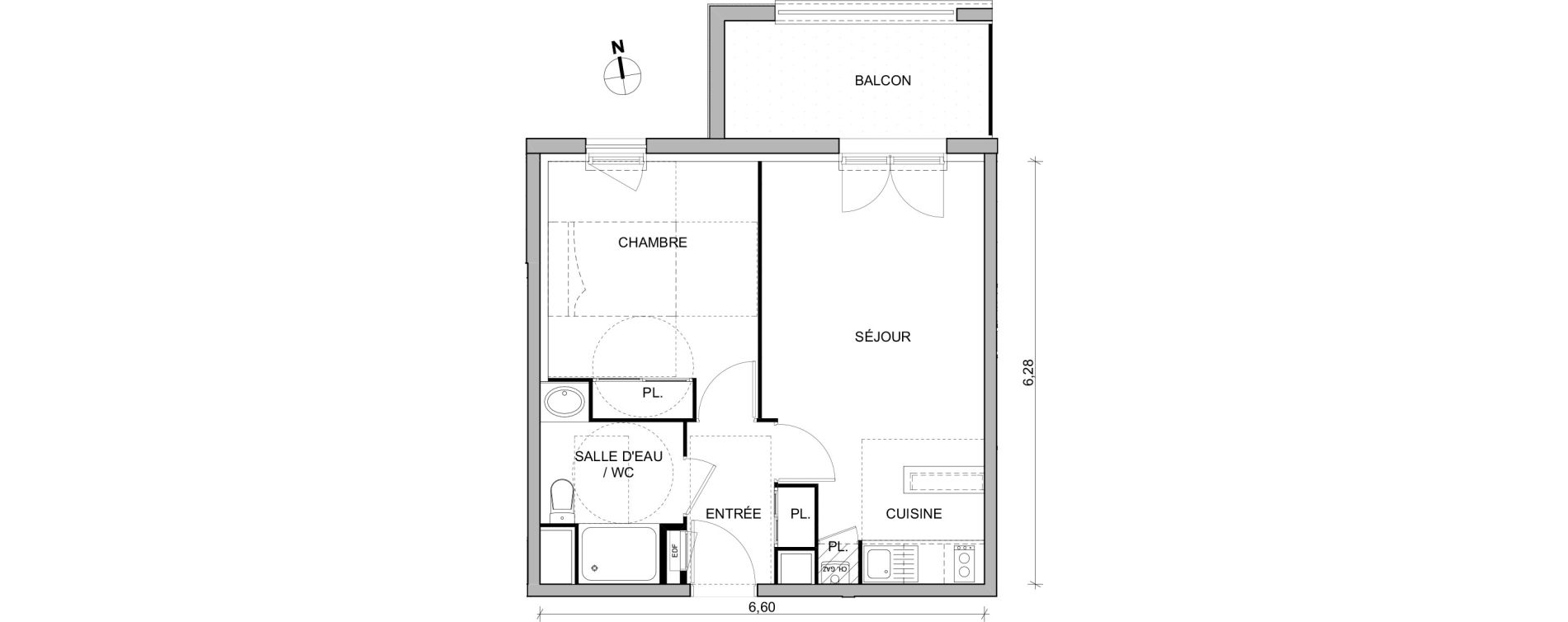 Appartement T2 de 39,02 m2 &agrave; Toulouse Trois cocus