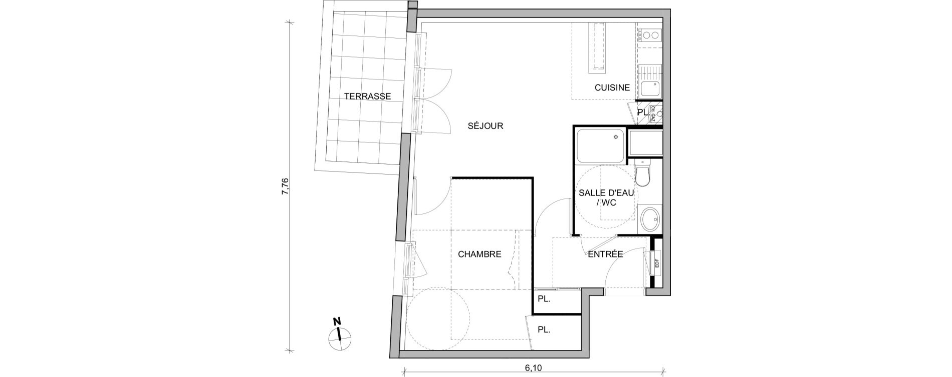 Appartement T2 de 41,05 m2 &agrave; Toulouse Trois cocus