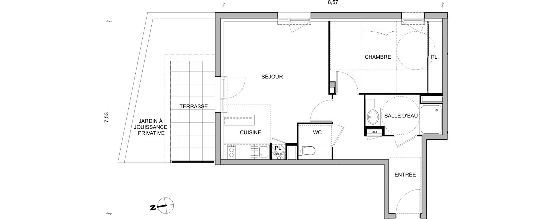 Appartement T2 de 46,39 m2 &agrave; Toulouse Trois cocus