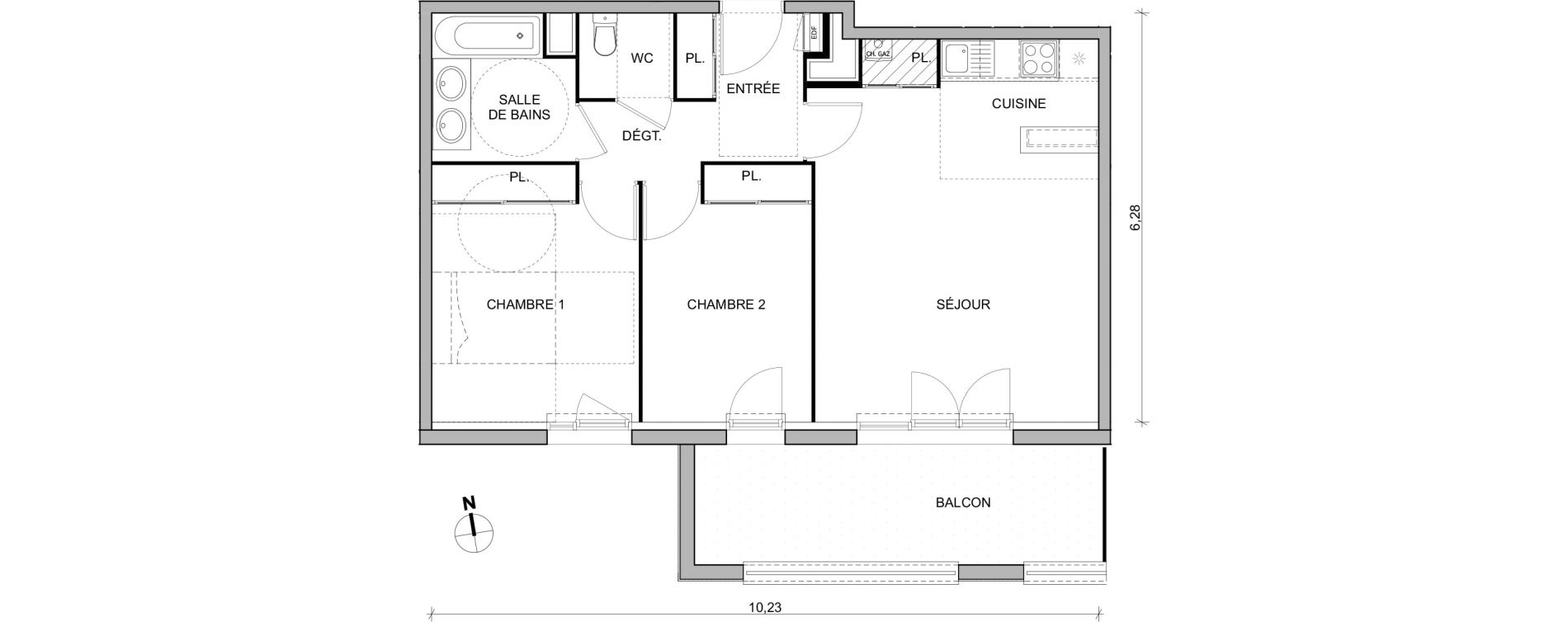 Appartement T3 de 60,00 m2 &agrave; Toulouse Trois cocus