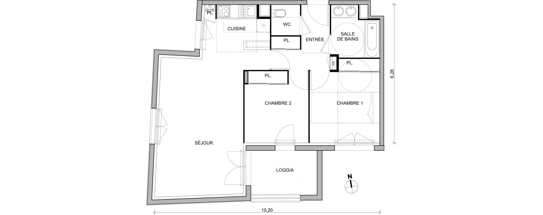 Appartement T3 de 64,46 m2 &agrave; Toulouse Trois cocus