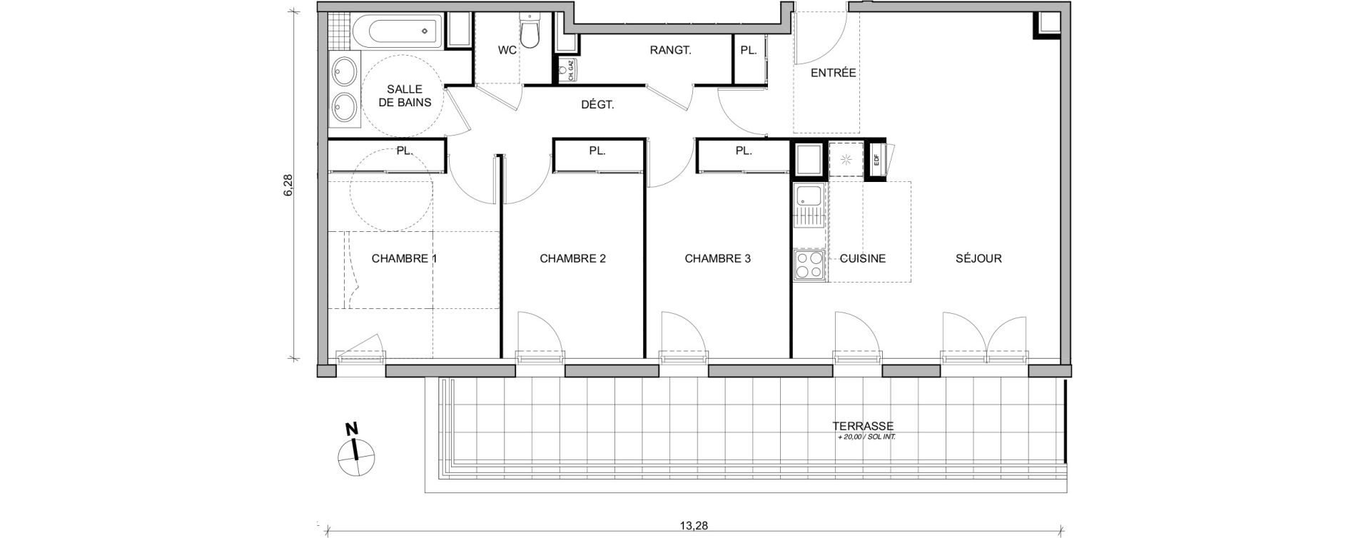 Appartement T4 de 78,03 m2 &agrave; Toulouse Trois cocus