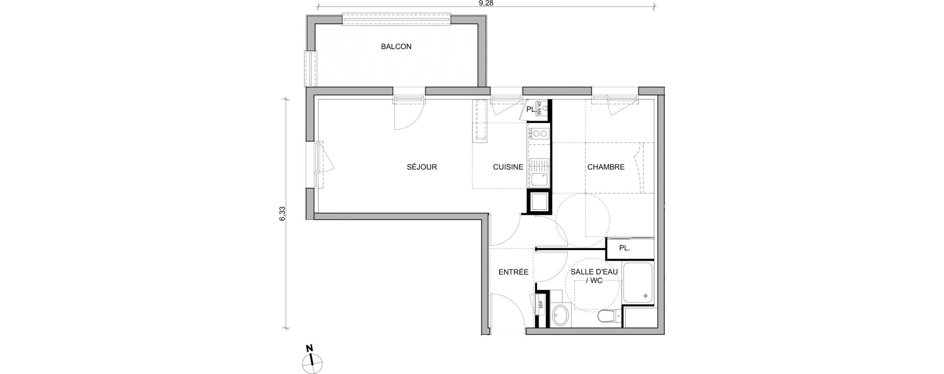 Appartement T2 de 41,68 m2 &agrave; Toulouse Trois cocus