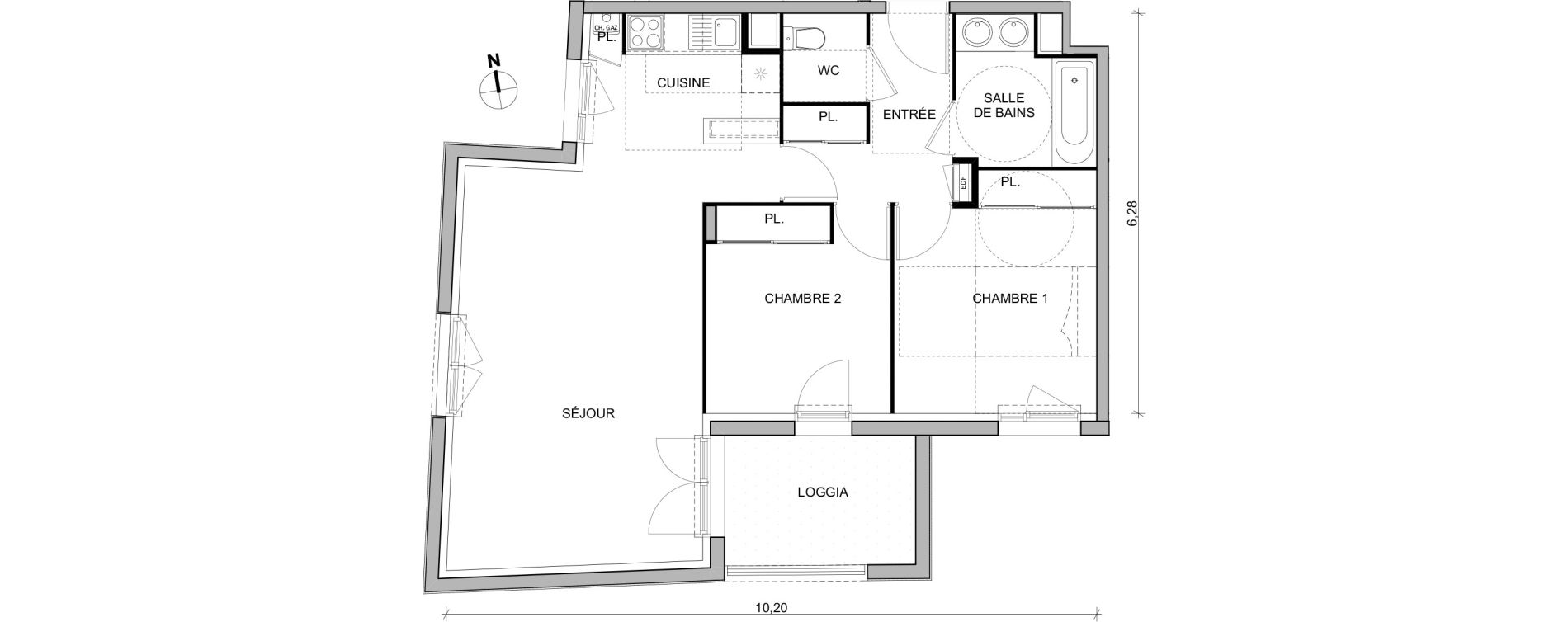 Appartement T3 de 64,46 m2 &agrave; Toulouse Trois cocus