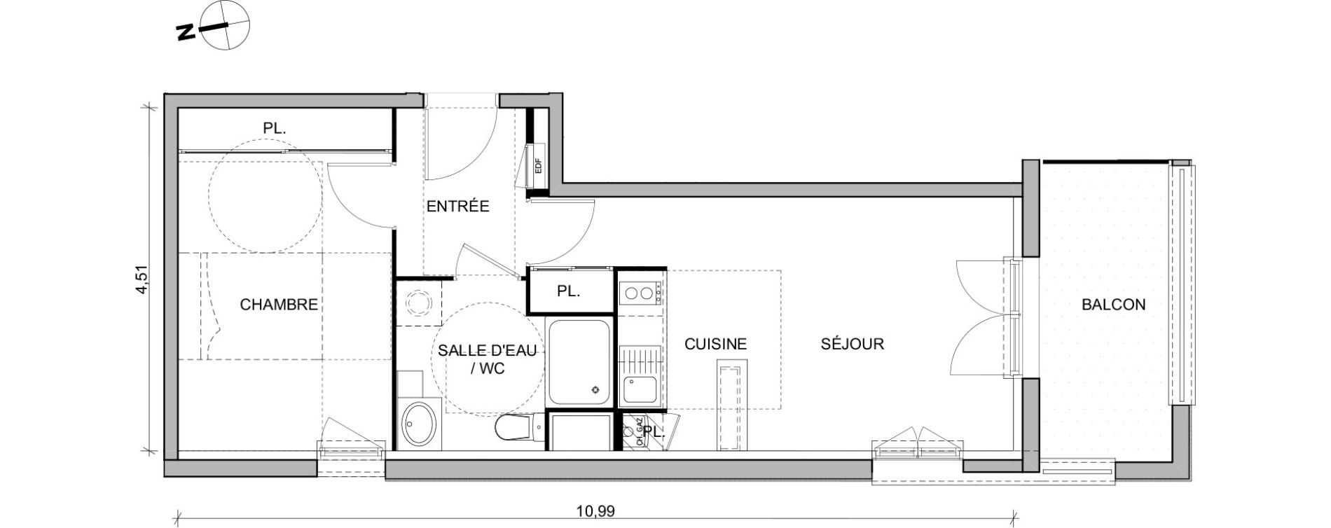 Appartement T2 de 40,68 m2 &agrave; Toulouse Trois cocus