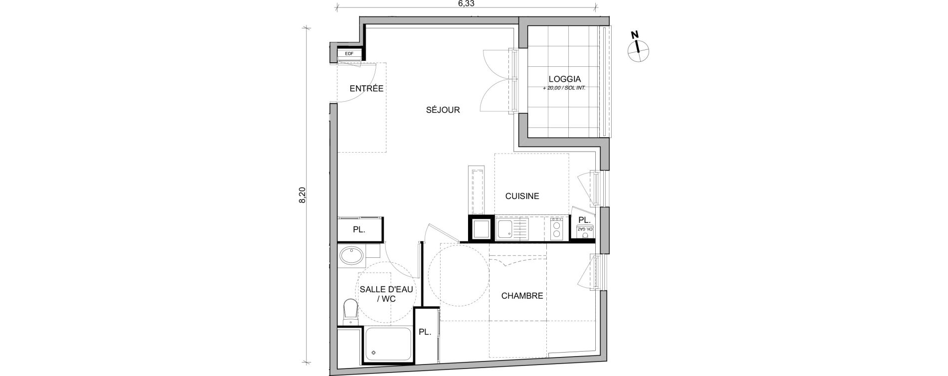 Appartement T2 de 43,19 m2 &agrave; Toulouse Trois cocus
