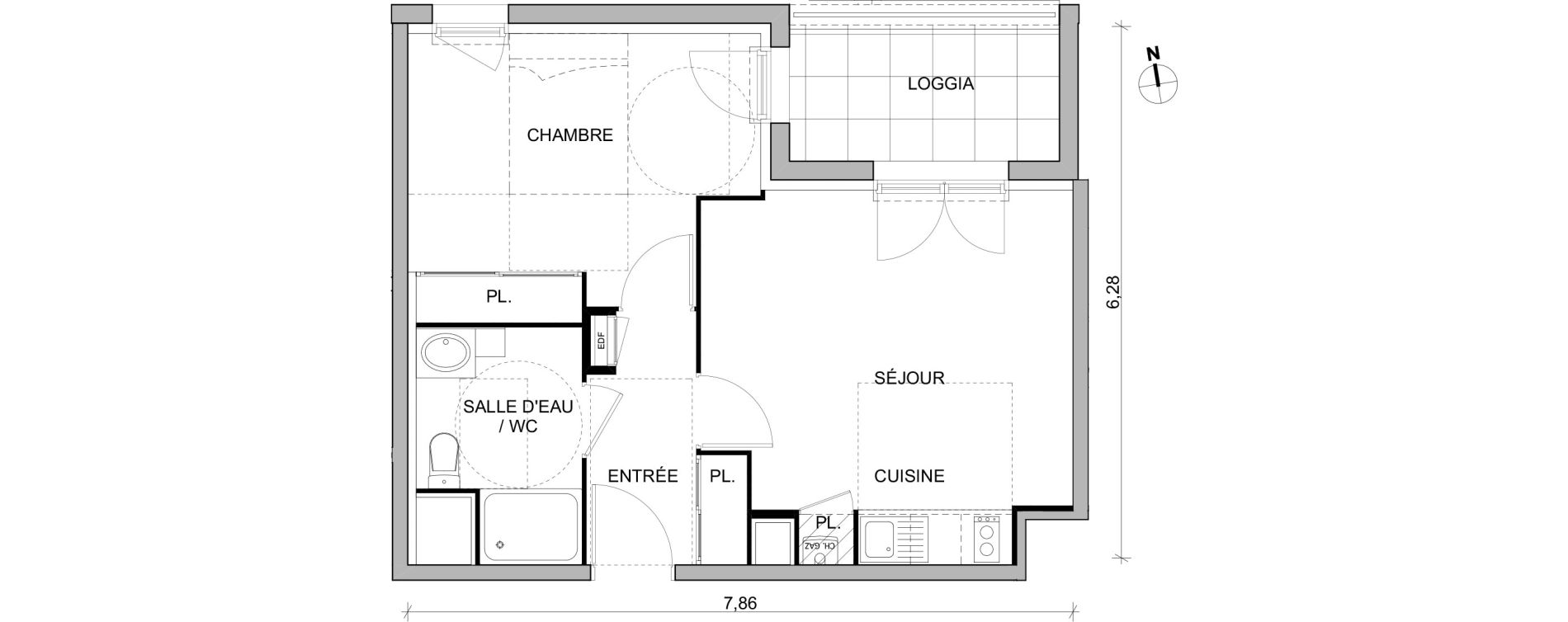 Appartement T2 de 39,53 m2 &agrave; Toulouse Trois cocus