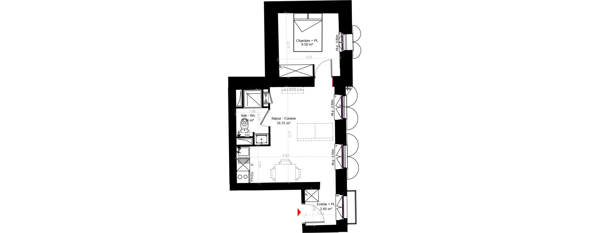 Appartement T2 de 34,44 m2 &agrave; Toulouse Marcaissonne