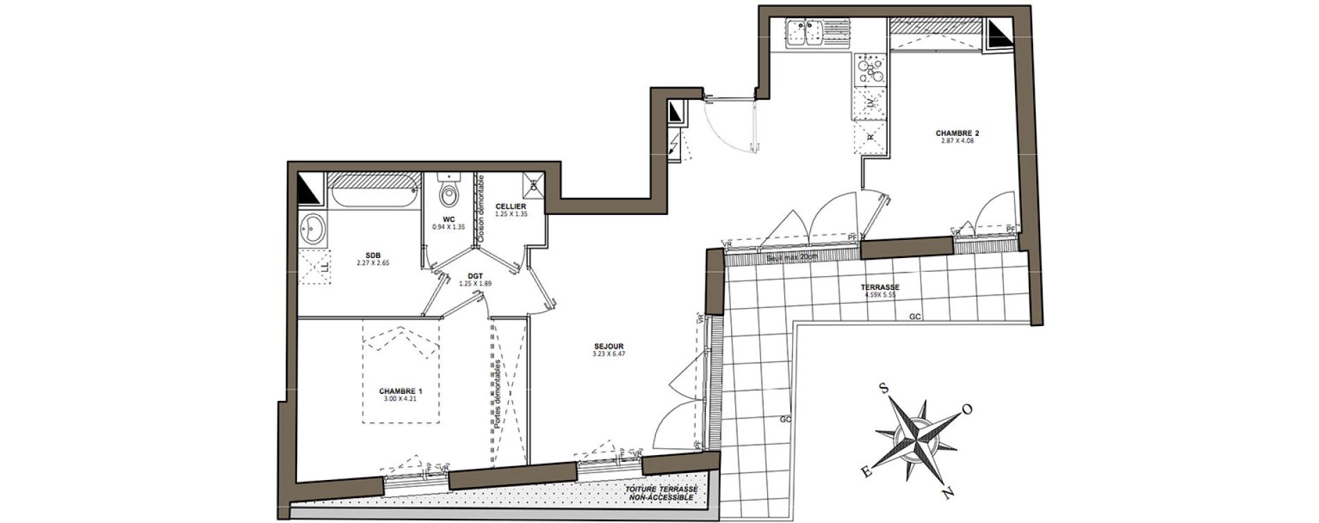 Appartement T3 de 59,10 m2 &agrave; Toulouse Montaudran