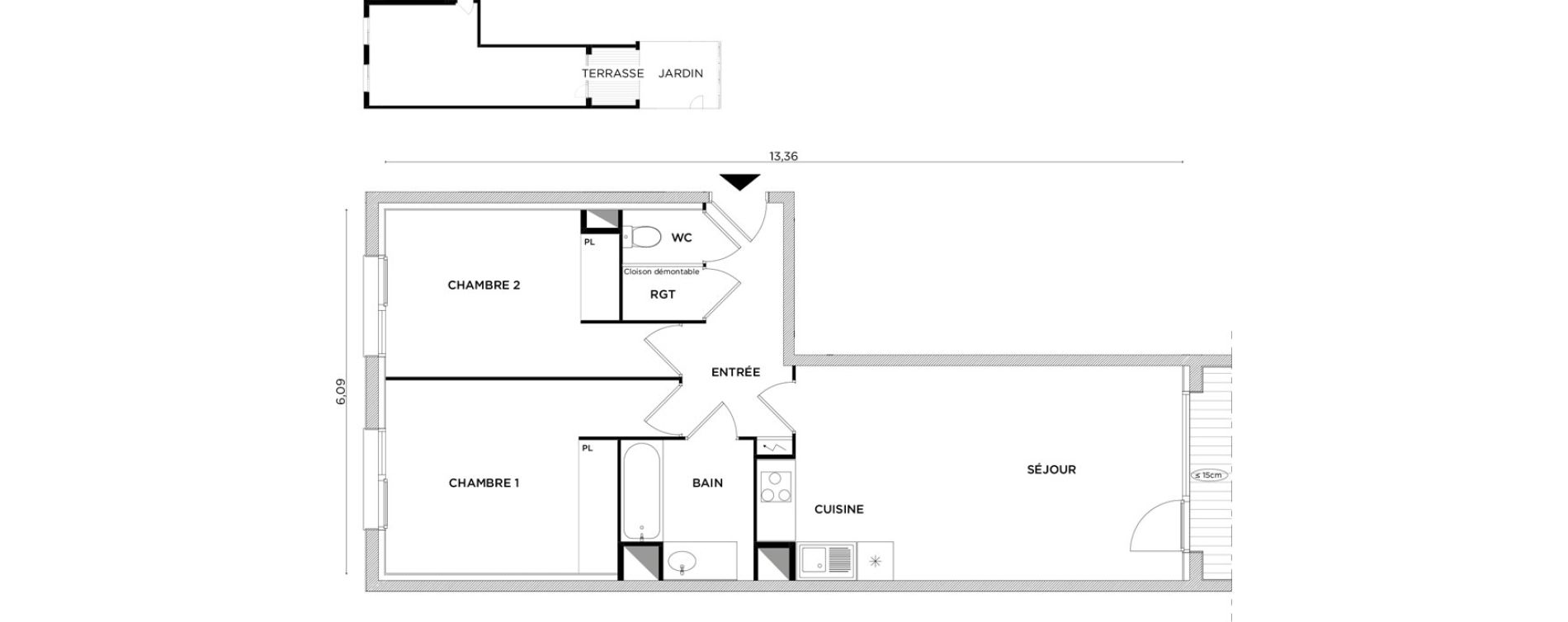 Appartement T3 de 62,67 m2 &agrave; Toulouse Croix daurade