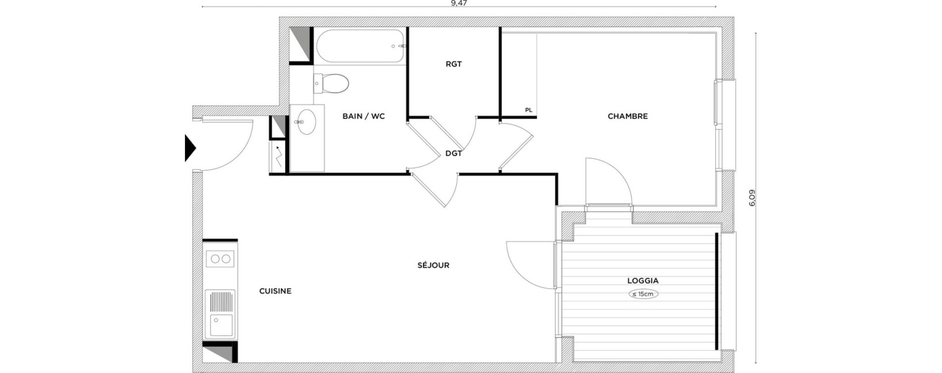 Appartement T2 de 45,45 m2 &agrave; Toulouse Croix daurade