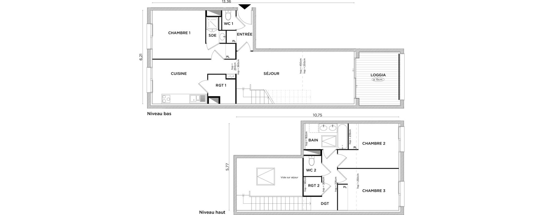 Duplex T4 de 92,88 m2 &agrave; Toulouse Croix daurade