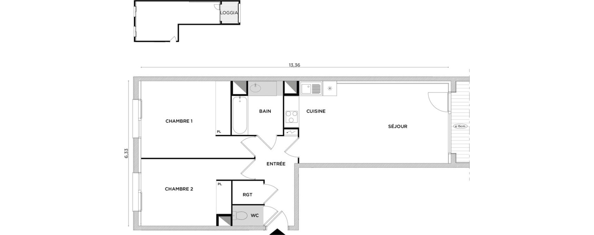 Appartement T3 de 63,12 m2 &agrave; Toulouse Croix daurade