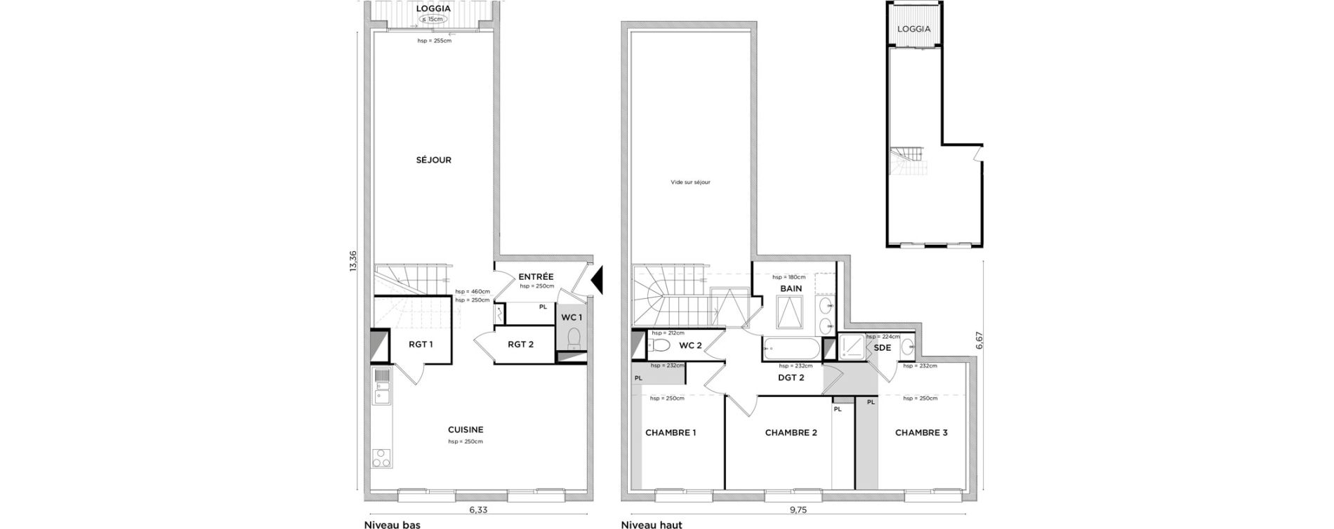 Duplex T4 de 106,79 m2 &agrave; Toulouse Croix daurade