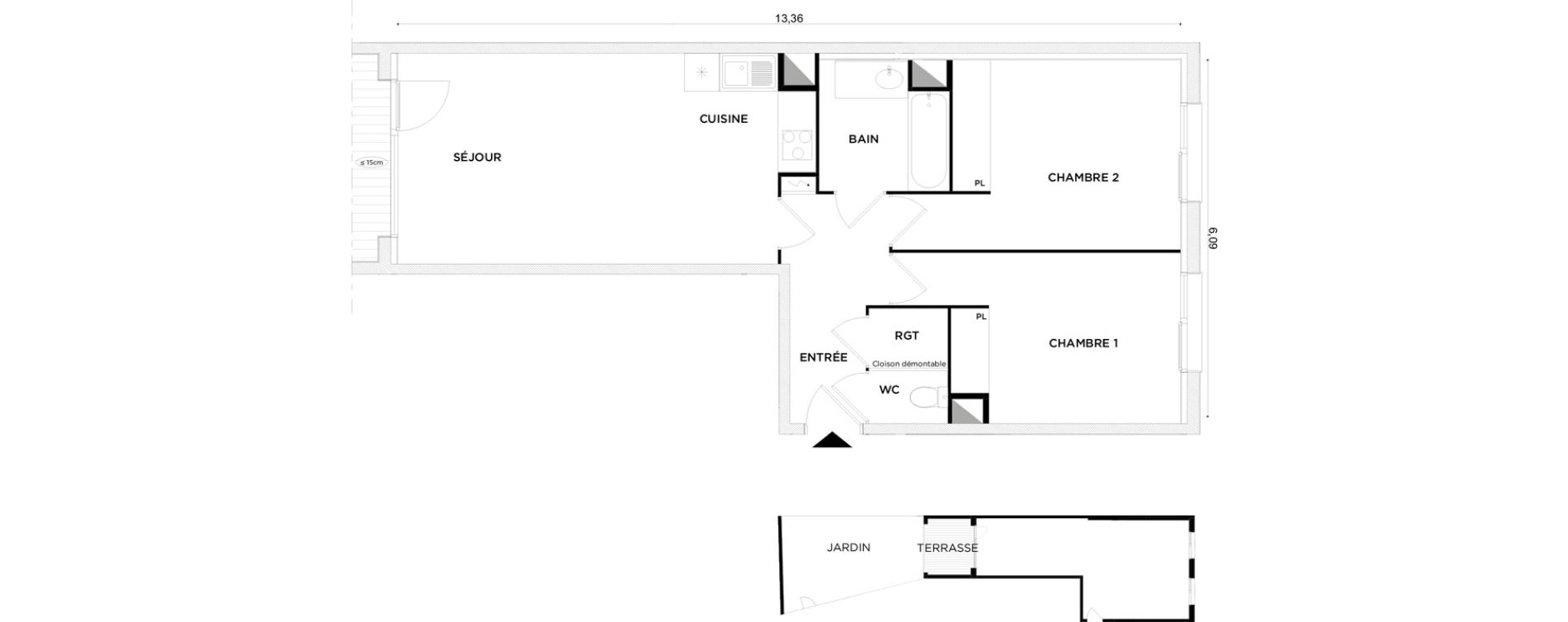 Appartement T3 de 63,05 m2 &agrave; Toulouse Croix daurade