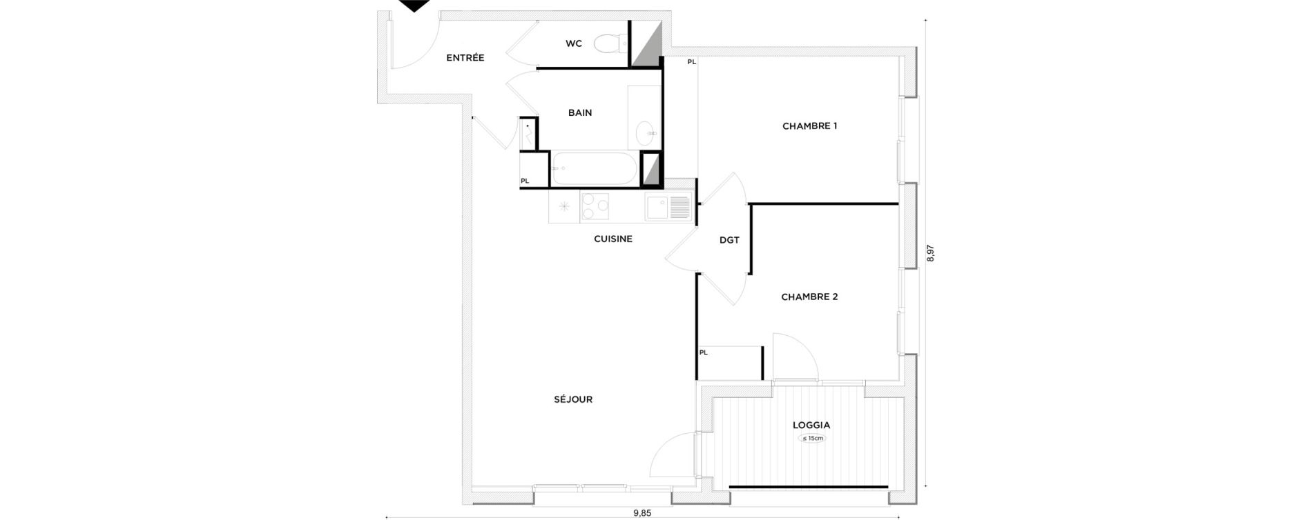 Appartement T3 de 62,47 m2 &agrave; Toulouse Croix daurade
