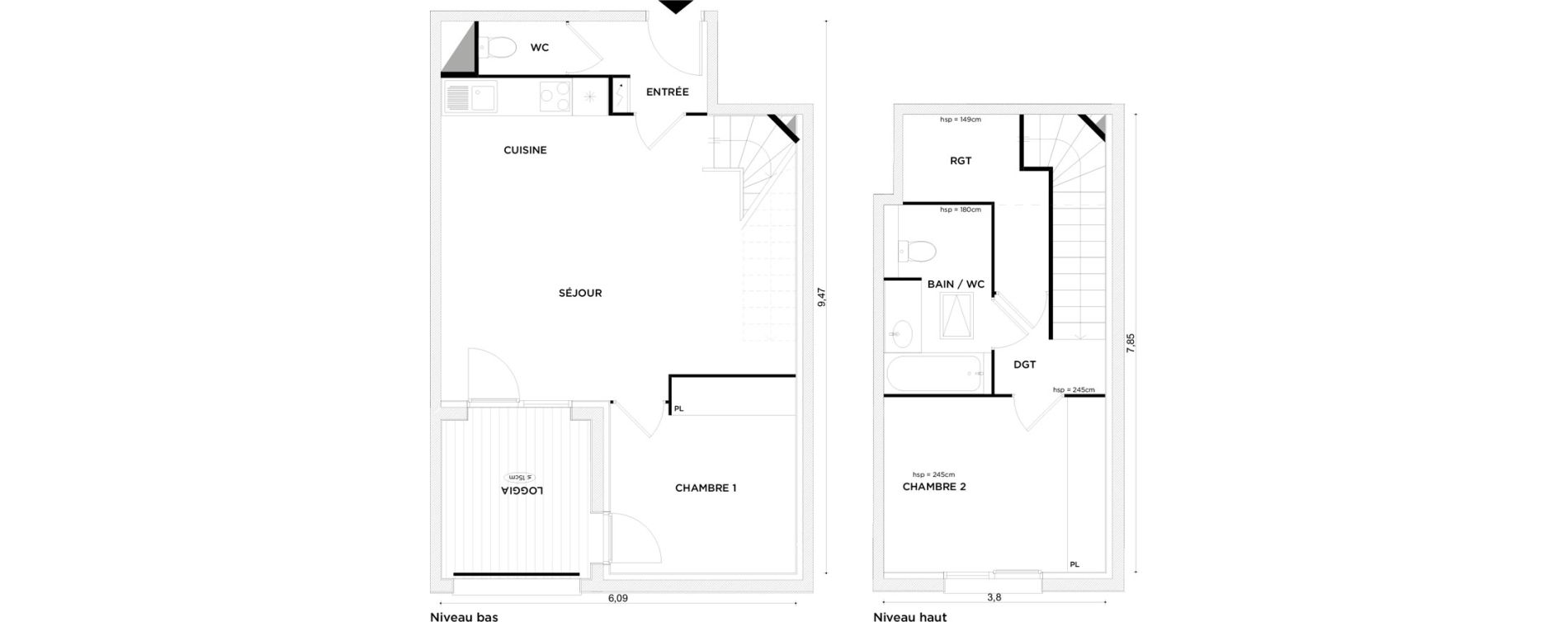 Duplex T3 de 63,10 m2 &agrave; Toulouse Croix daurade