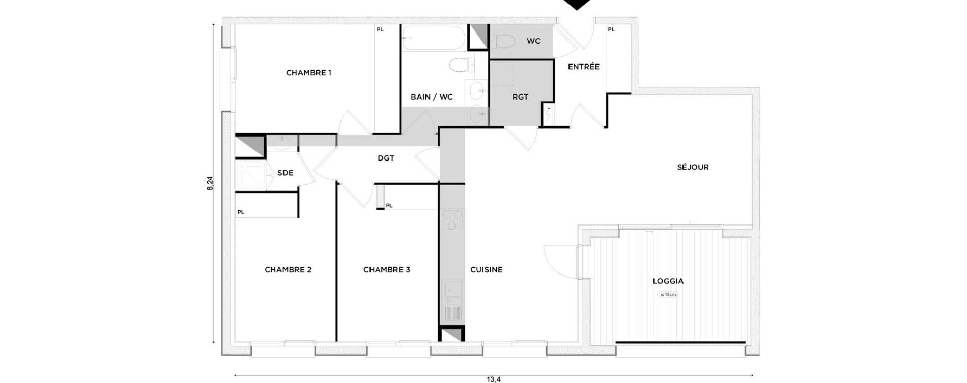 Appartement T4 de 87,44 m2 &agrave; Toulouse Croix daurade