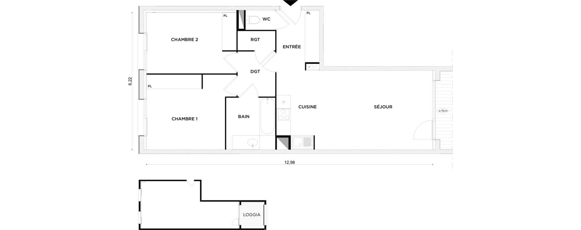 Appartement T3 de 65,81 m2 &agrave; Toulouse Croix daurade