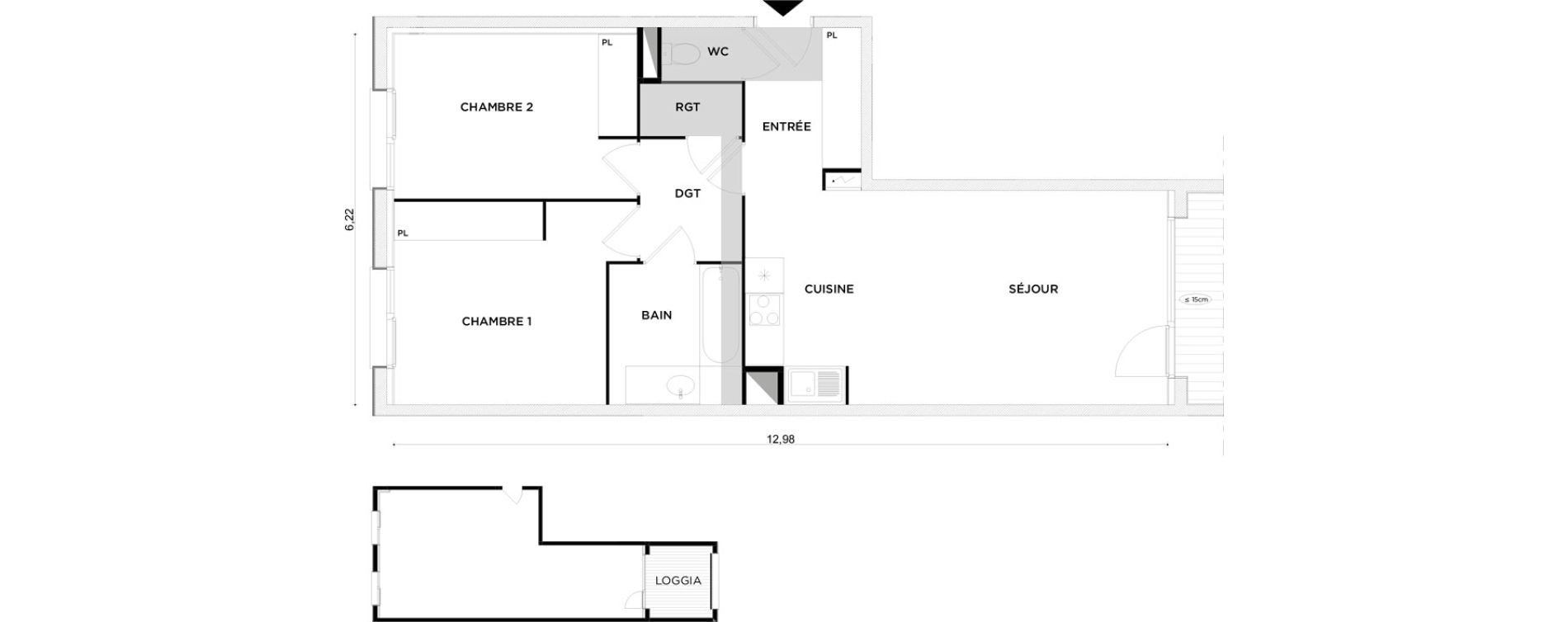 Appartement T3 de 65,81 m2 &agrave; Toulouse Croix daurade