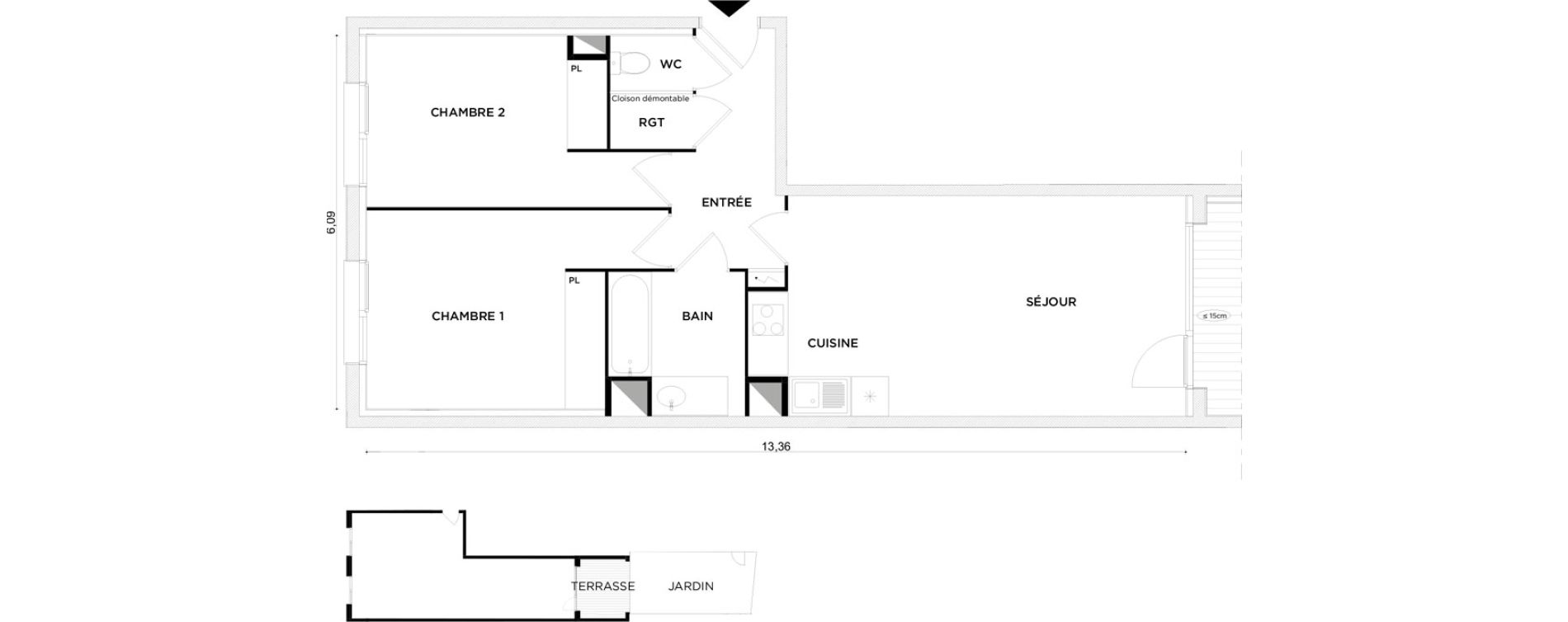 Appartement T3 de 62,67 m2 &agrave; Toulouse Croix daurade