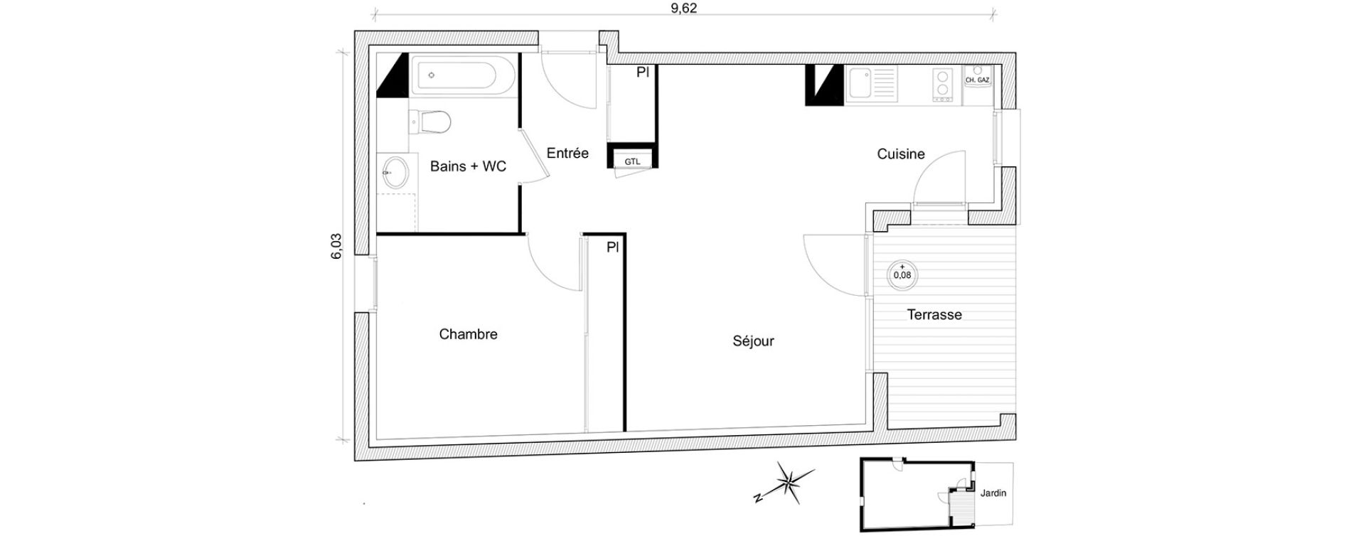 Appartement T2 de 46,78 m2 &agrave; Toulouse Guilhem&eacute;ry