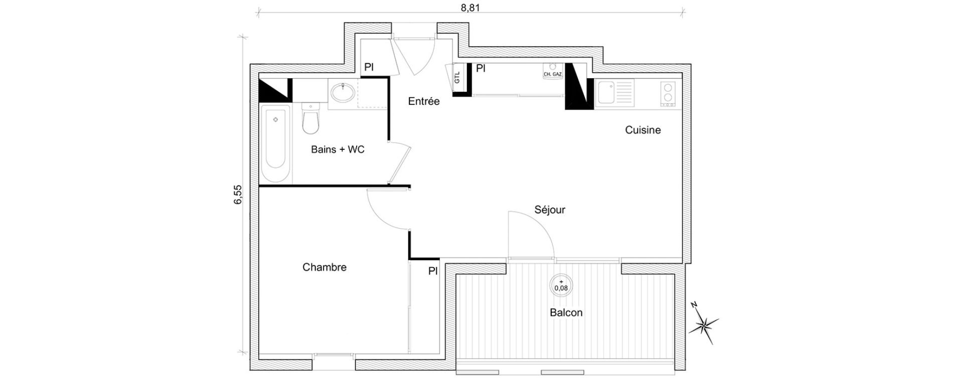 Appartement T2 de 41,04 m2 &agrave; Toulouse Guilhem&eacute;ry