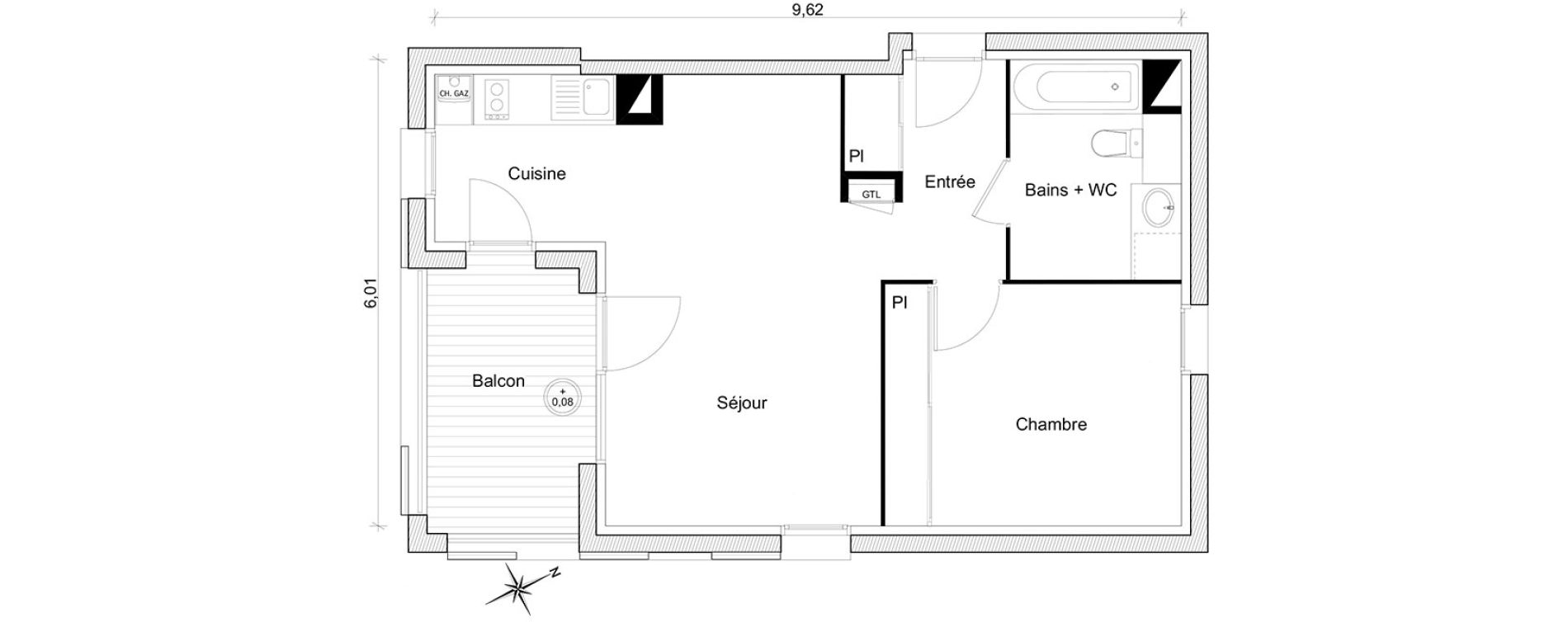 Appartement T2 de 46,79 m2 &agrave; Toulouse Guilhem&eacute;ry