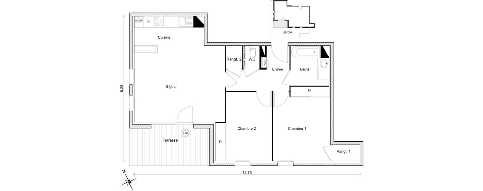 Appartement T3 de 67,96 m2 &agrave; Toulouse Guilhem&eacute;ry