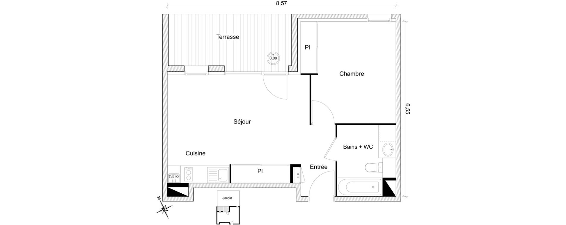 Appartement T2 de 42,35 m2 &agrave; Toulouse Guilhem&eacute;ry