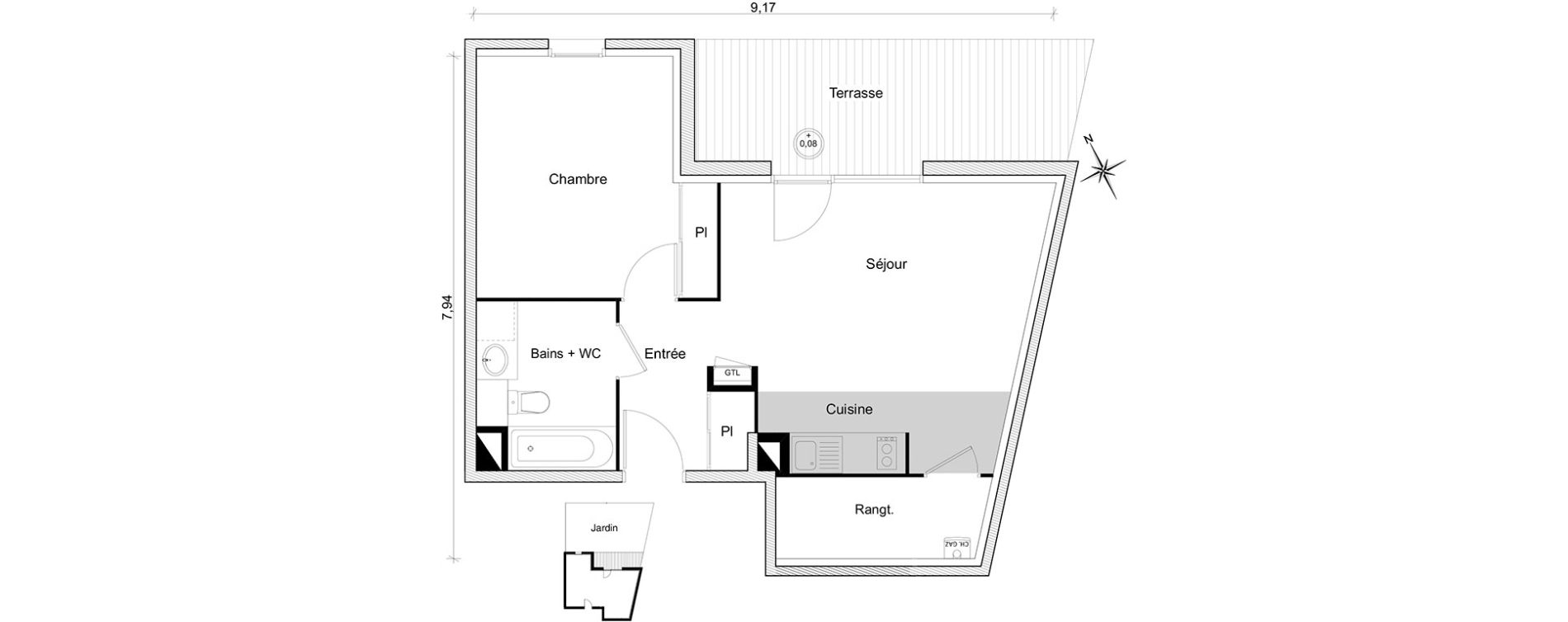 Appartement T2 de 48,50 m2 &agrave; Toulouse Guilhem&eacute;ry