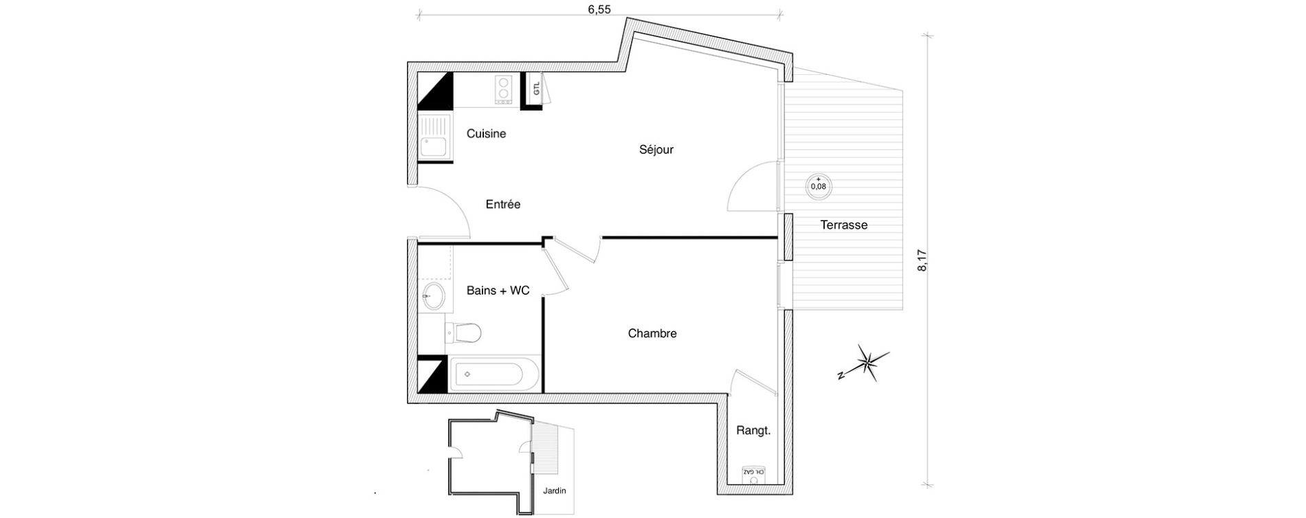 Appartement T2 de 39,09 m2 &agrave; Toulouse Guilhem&eacute;ry