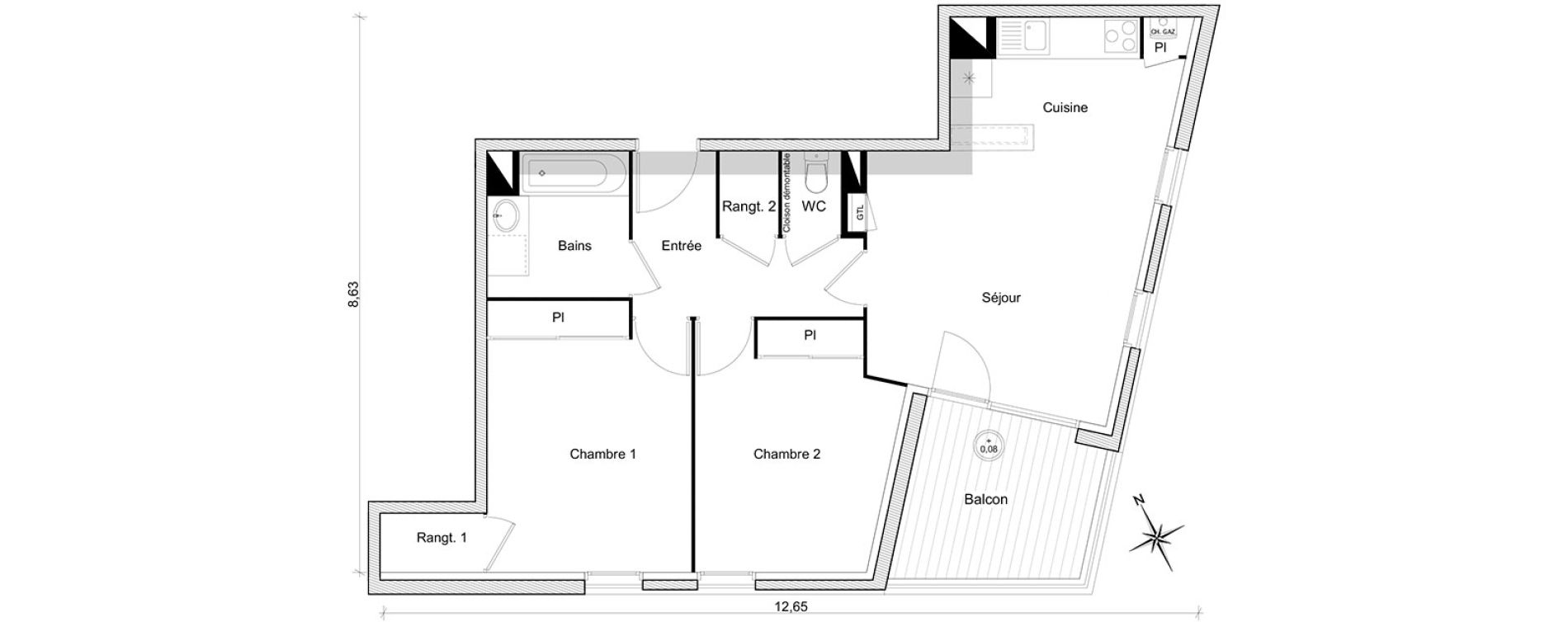 Appartement T3 de 62,31 m2 &agrave; Toulouse Guilhem&eacute;ry
