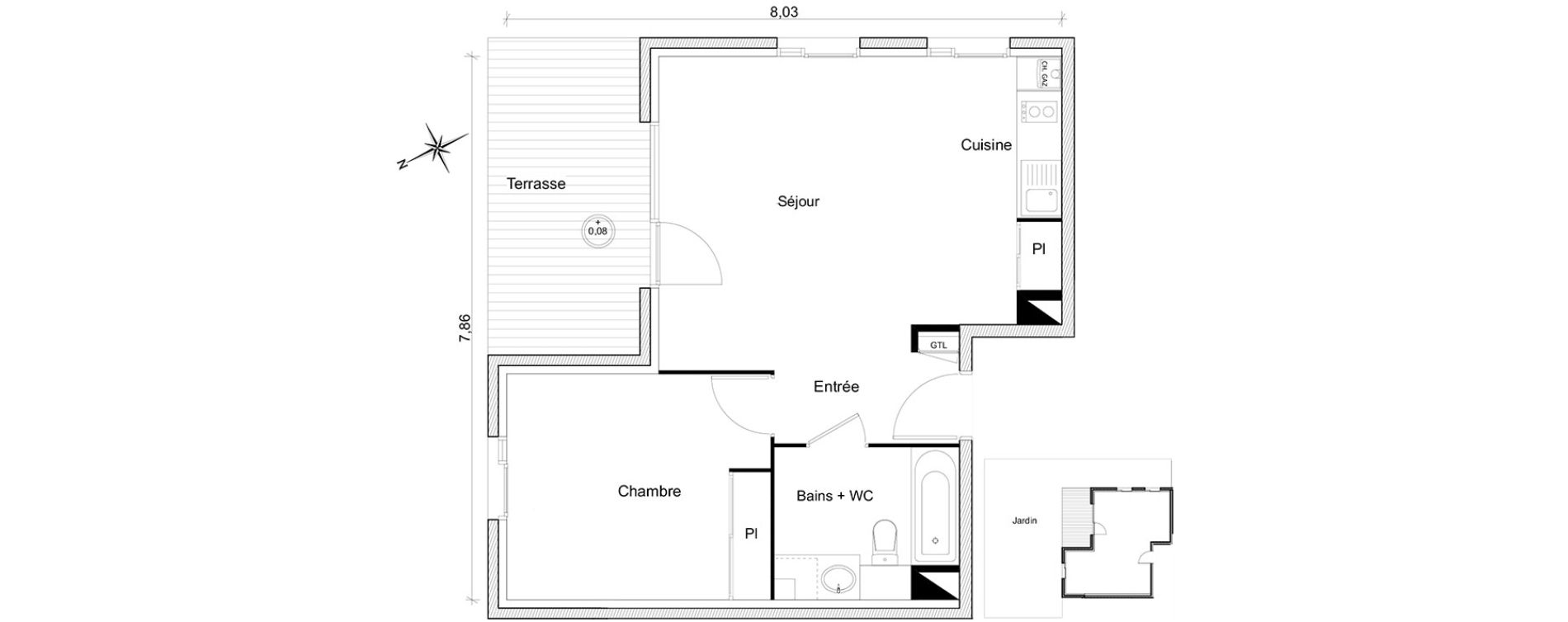 Appartement T2 de 45,62 m2 &agrave; Toulouse Guilhem&eacute;ry