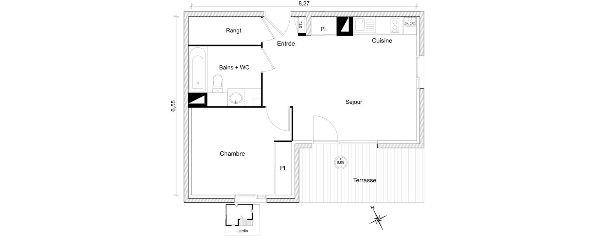 Appartement T2 de 43,55 m2 &agrave; Toulouse Guilhem&eacute;ry