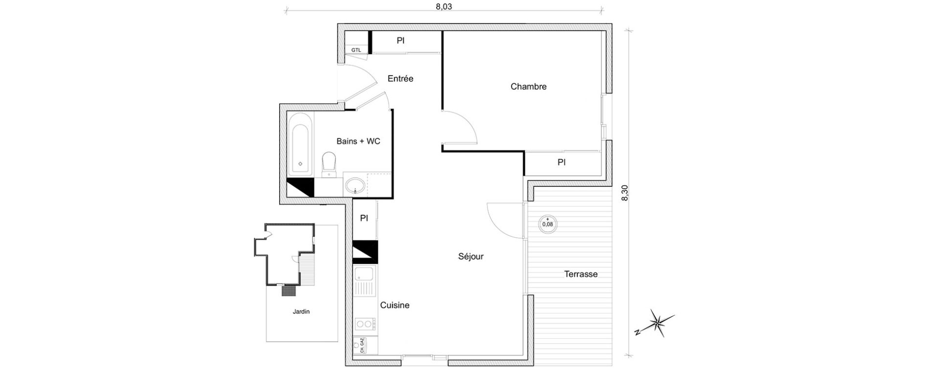 Appartement T2 de 45,72 m2 &agrave; Toulouse Guilhem&eacute;ry