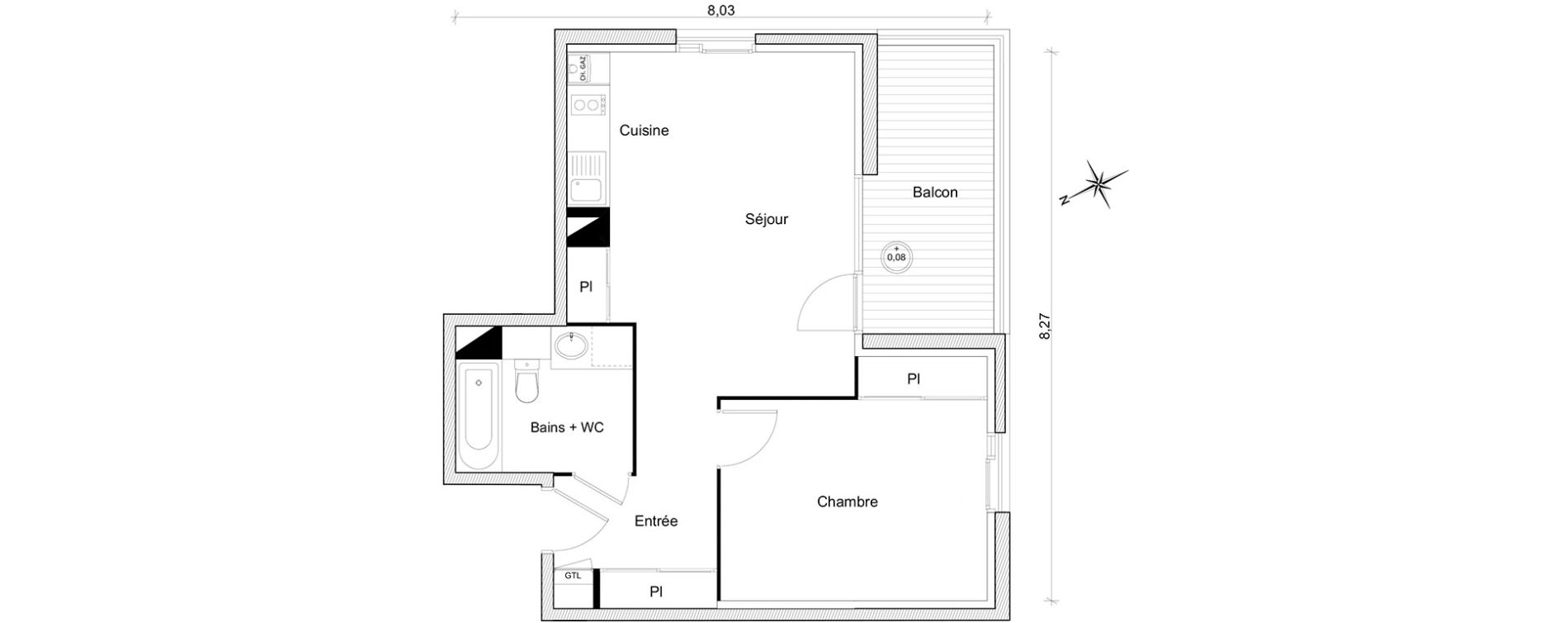 Appartement T2 de 45,81 m2 &agrave; Toulouse Guilhem&eacute;ry