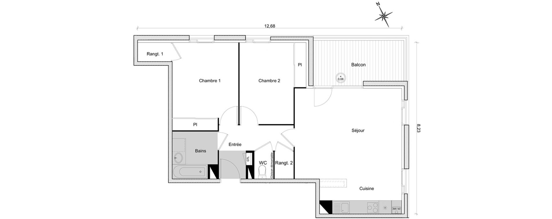 Appartement T3 de 67,64 m2 &agrave; Toulouse Guilhem&eacute;ry