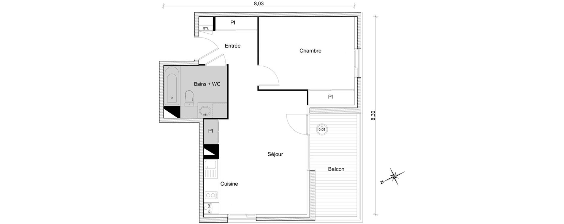 Appartement T2 de 45,72 m2 &agrave; Toulouse Guilhem&eacute;ry