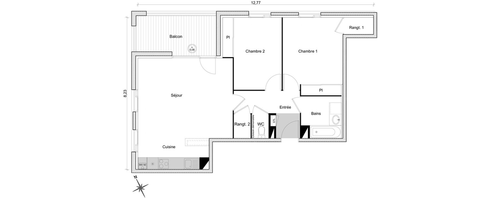 Appartement T3 de 67,83 m2 &agrave; Toulouse Guilhem&eacute;ry