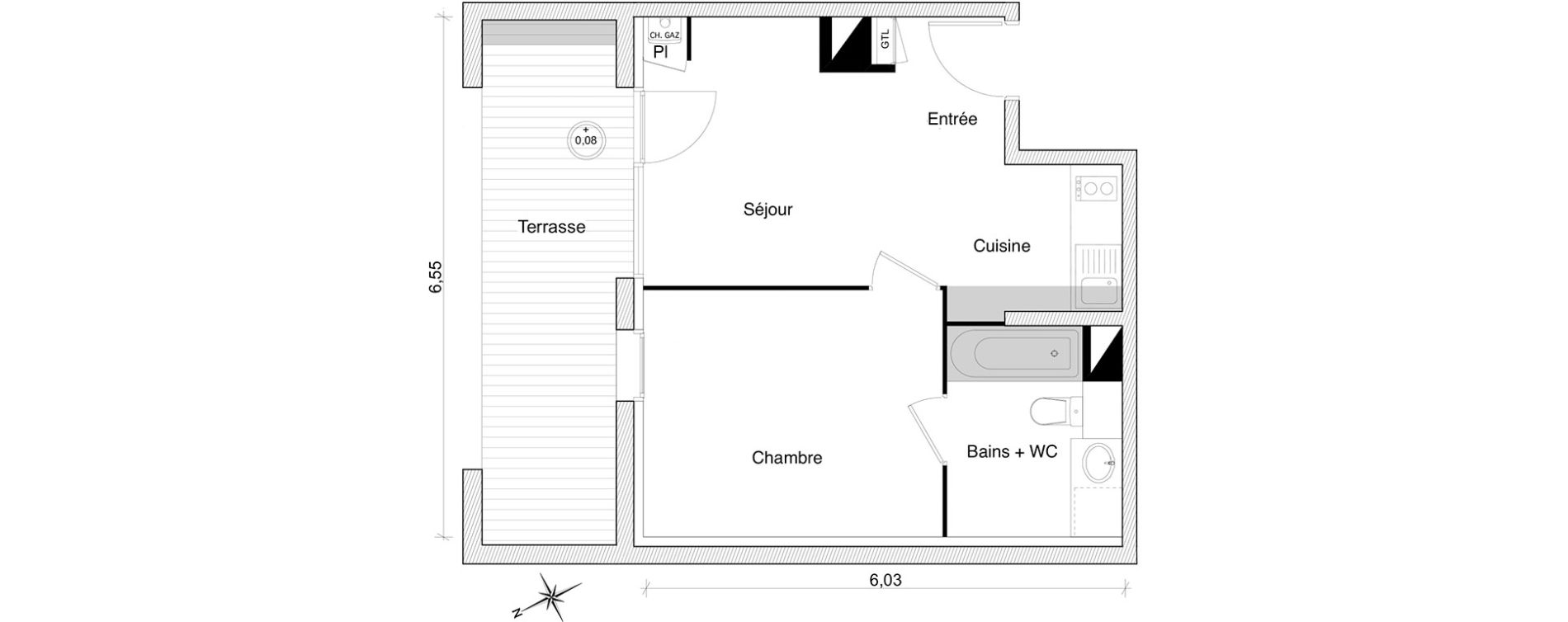 Appartement T2 de 35,02 m2 &agrave; Toulouse Guilhem&eacute;ry