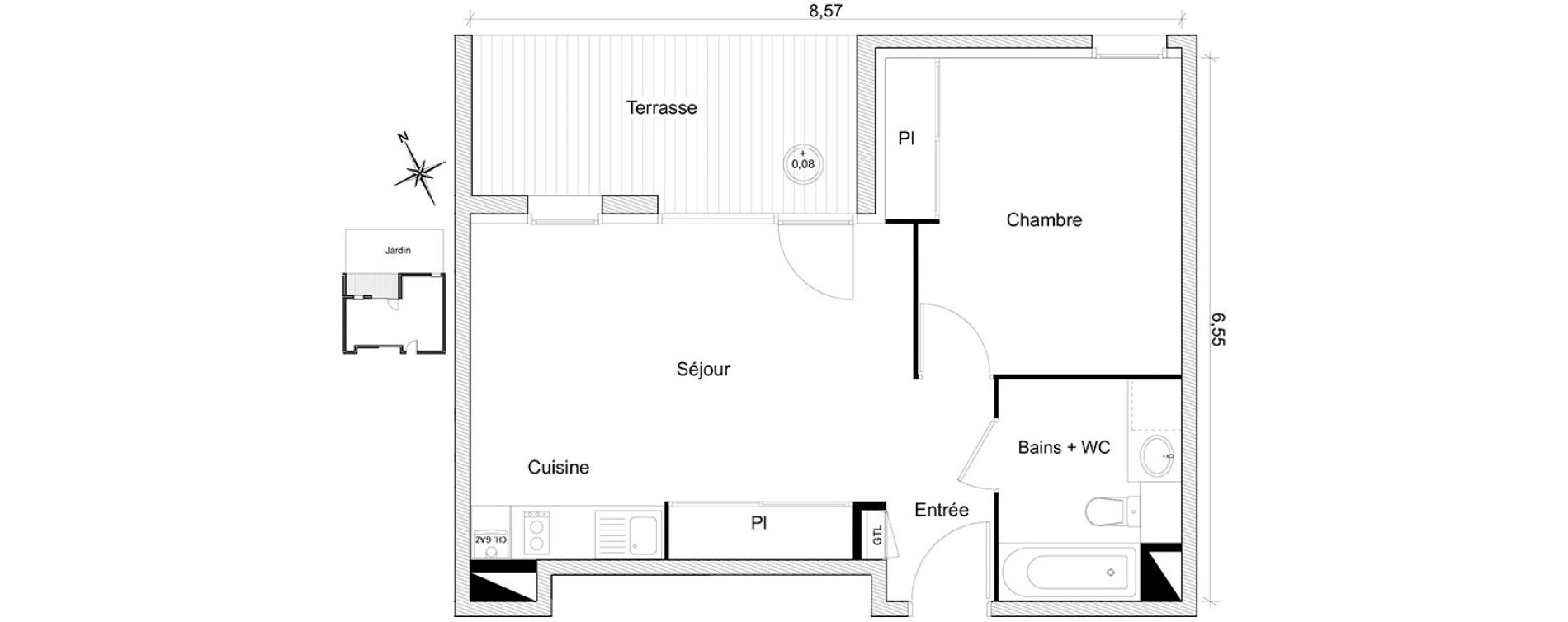 Appartement T2 de 42,35 m2 &agrave; Toulouse Guilhem&eacute;ry