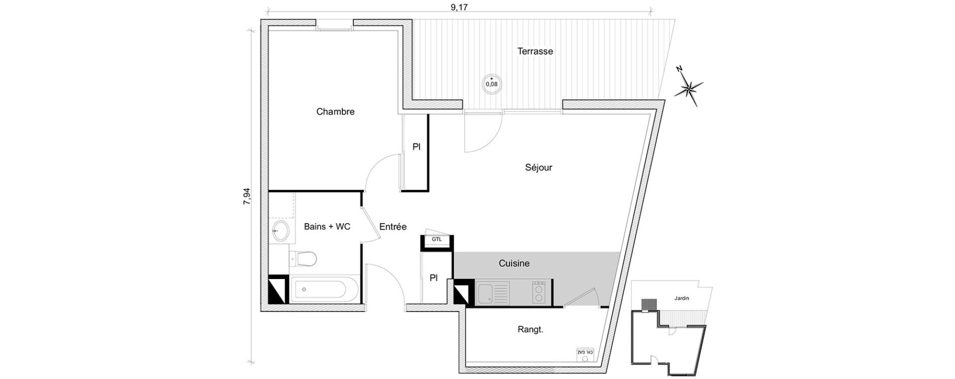 Appartement T2 de 48,50 m2 &agrave; Toulouse Guilhem&eacute;ry