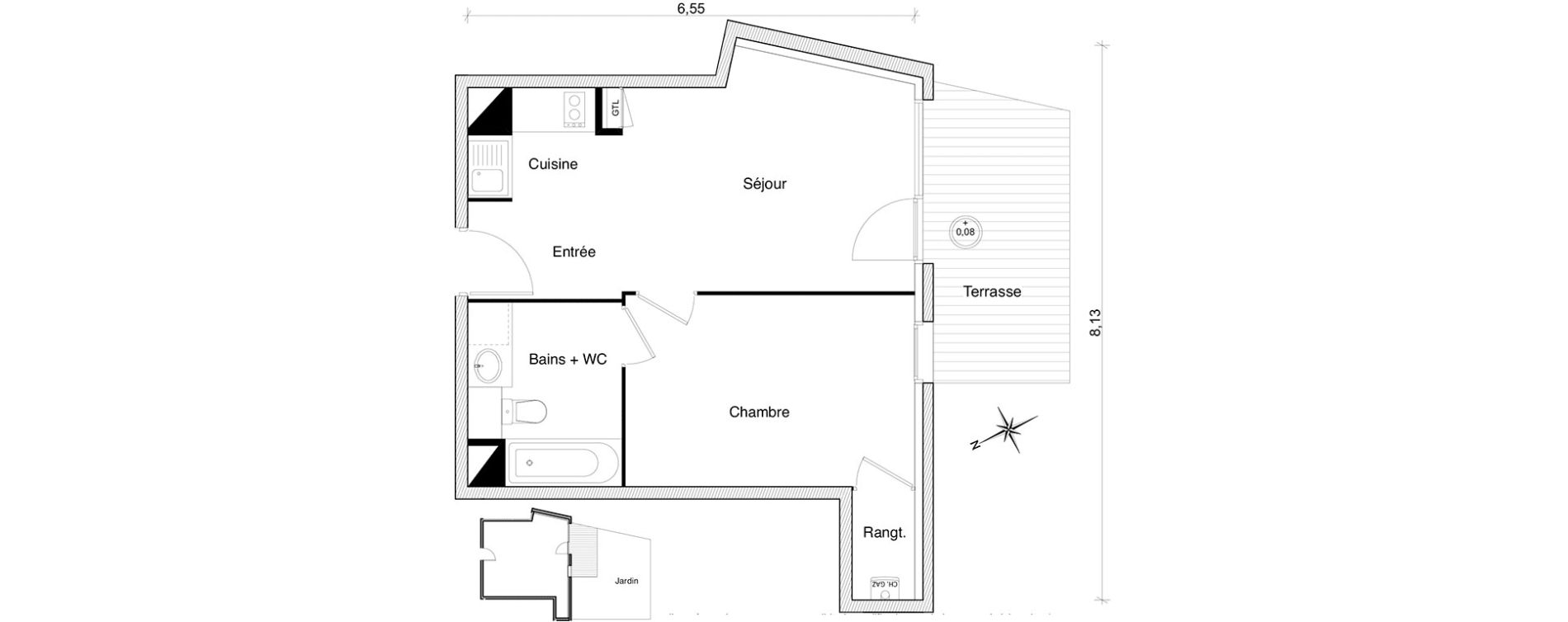 Appartement T2 de 39,09 m2 &agrave; Toulouse Guilhem&eacute;ry