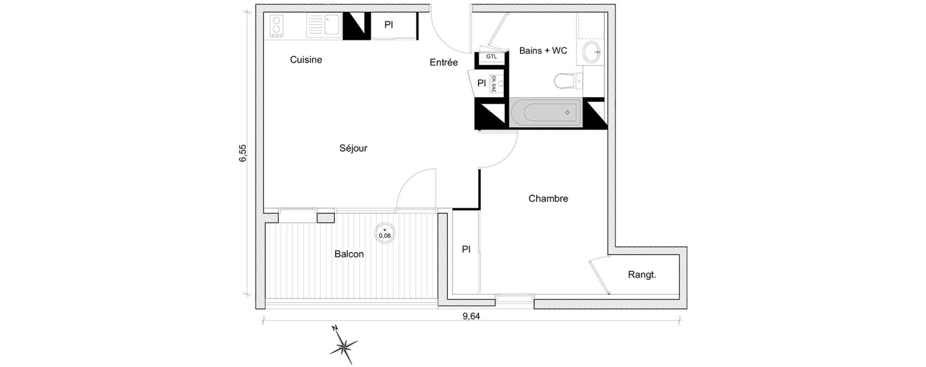Appartement T2 de 42,51 m2 &agrave; Toulouse Guilhem&eacute;ry