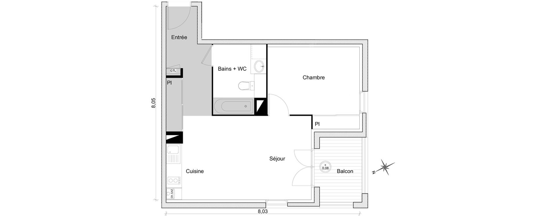 Appartement T2 de 46,00 m2 &agrave; Toulouse Guilhem&eacute;ry